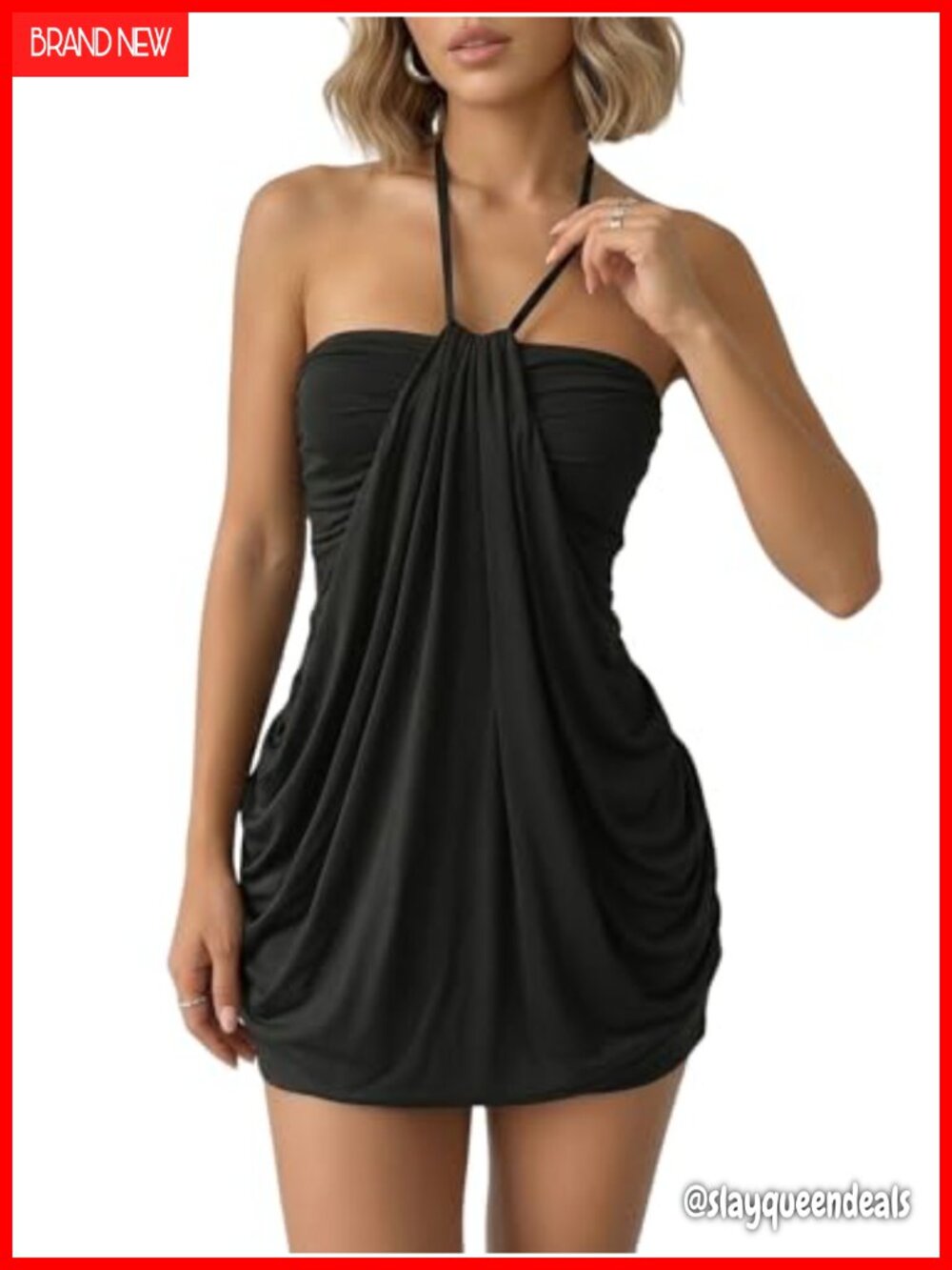 Halter Ruched Bodycon Mini Dress Backless Sleeveless Club Y2k